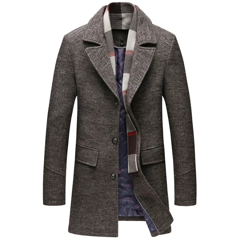 Dropshipping Newest British Style Wool Blends Jacket Men Winter Thick Woolen Coat Detachable Scarf Long Trench Coat Men Overcoat Dropshipping Newest British Style Wool Blends Jacket Men Winter Thick Woolen Coat Detachable Scarf Long Trench Coat Men Overcoat