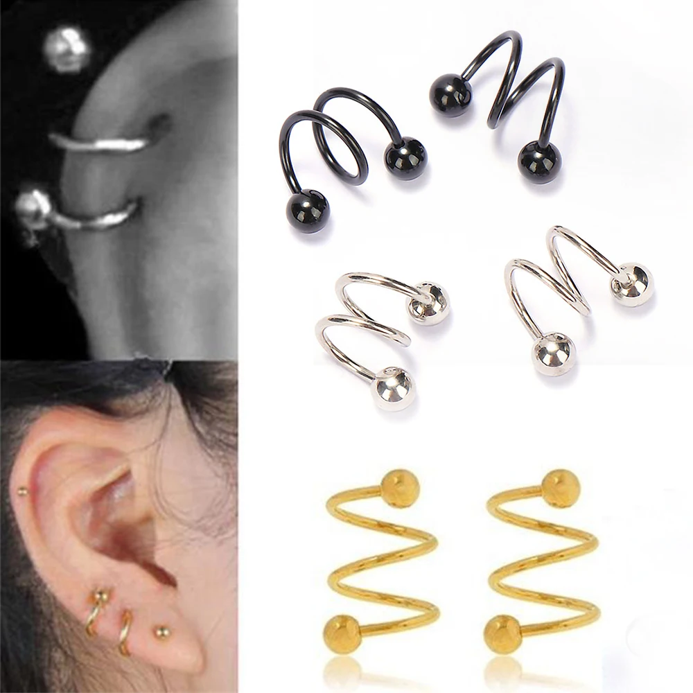 

2Pcs Punk Stainless Steel S Spiral Helix Ear Stud Lip Nose Cartilage Piercing Earring Simple Body Jewelry brincos Ornaments