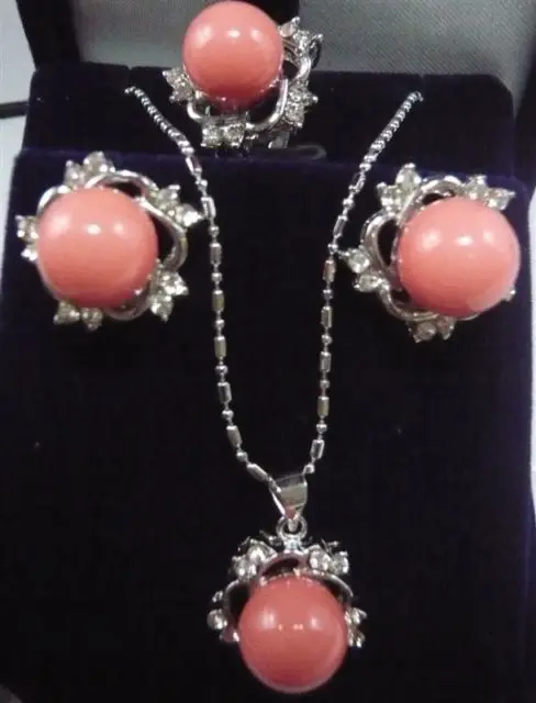 

Free Shipping fast shipping 5colors Beautiful Shell Pearl Coral Flower Pendant Necklace Earring Ring A669 set ()