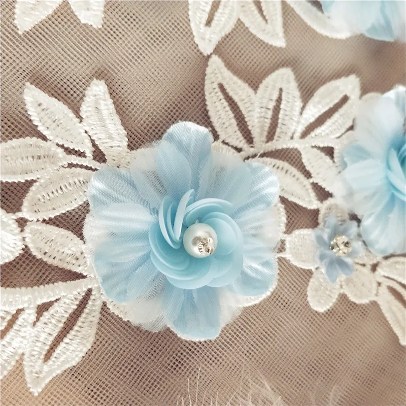 Кружева ткани воротник с аппликацией 3D цветок жемчужная нитка для вышивания патчи для свадебного платья Diy украшения из ткани аксессуары