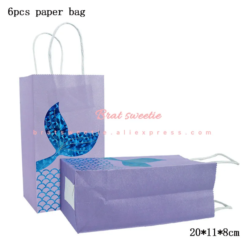 Вечерние украшения для баннеров с изображением Русалочки для вечеринки в честь Дня Рождения - Цвет: 6pcs MMD paper bag