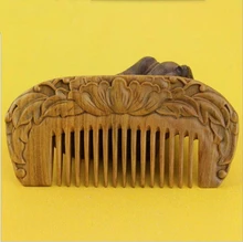 Hot sale 1pcs Natural handmade flower Green Sandalwood peony Boutique Comb hairdressing professional health care wooden Combs