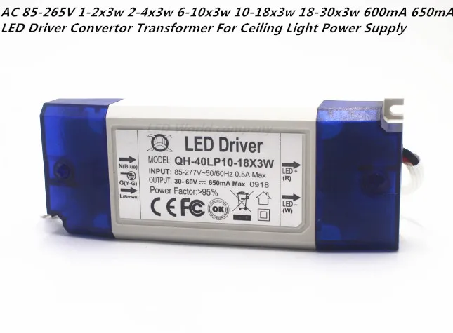 AC 85-265V 1-2x3w 2-4x3w 6-10x3w 10-18x3w 18-30x3w 600mA 650mA светодиодный драйвер конвертер трансформатор для потолочный светильник Питание