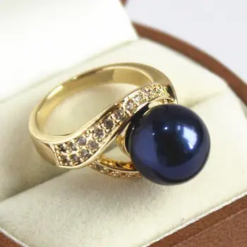 

noble lady's 18KGP with crystal decorated &12mm dark blue shell pearl ring(#7 8 9 10) 35%