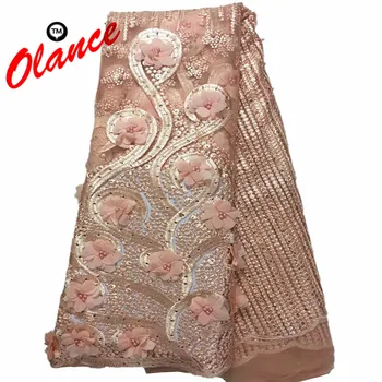 

For Sale! 4 colors Great quality embroidered and Appliqued Chiffon fabric flowers beads and stones BL5 French Tulle Lace Fabric