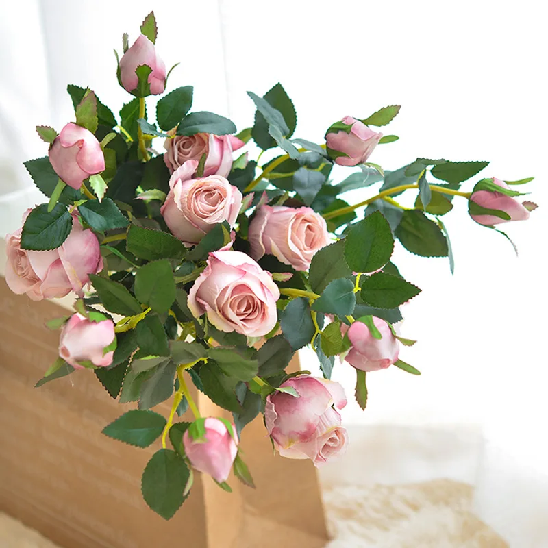 

5 Pcs/Lot Artificial Bulgarian rose silk flower single branch fake flower home decoration wedding background decor diy wreath