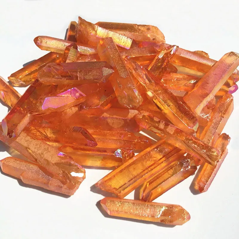 200g Natural unpolished Orange aura quartz crystal point titanium
