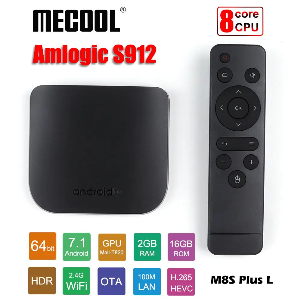 

Mecool Android TV Box M8S Plus L Amlogic S912 Octa core 2GB 16GB THIN Smart Media Player 2.4G WiFi 4K HDR10 Android7.1 TV Box