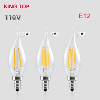 

110V E12 LED Filament Lamp Dimmable Blub Retro Edison Candle Lights COB Chip 2W 4W 6W For Chandelier Home Art Lighting 1PCS USA