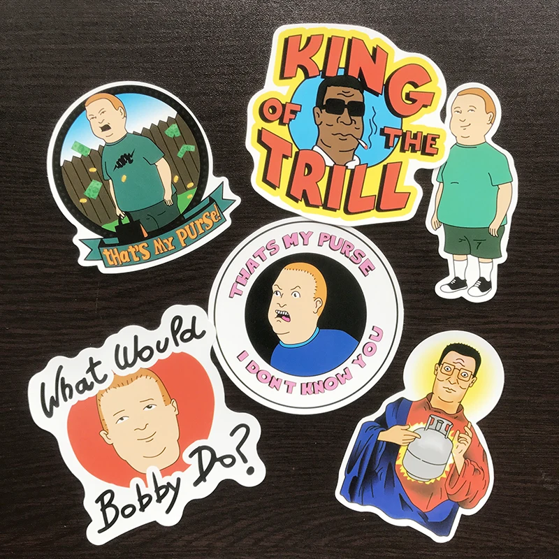 

AQK 6Pcs/Lot Bobby Cartoon King of the Hill Stickers Western Anime For DIY Toy Skateboard Luggage Laptop Phone Guitar Car Decals