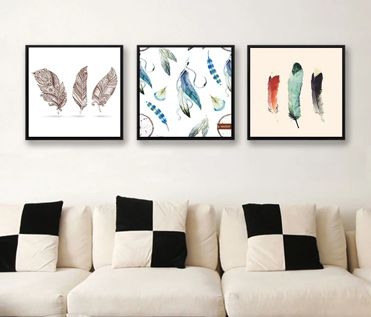 

2017 New Arrival Nordic Style Good Luck Feather Story print painting on canvas oil paints for kids room SC22