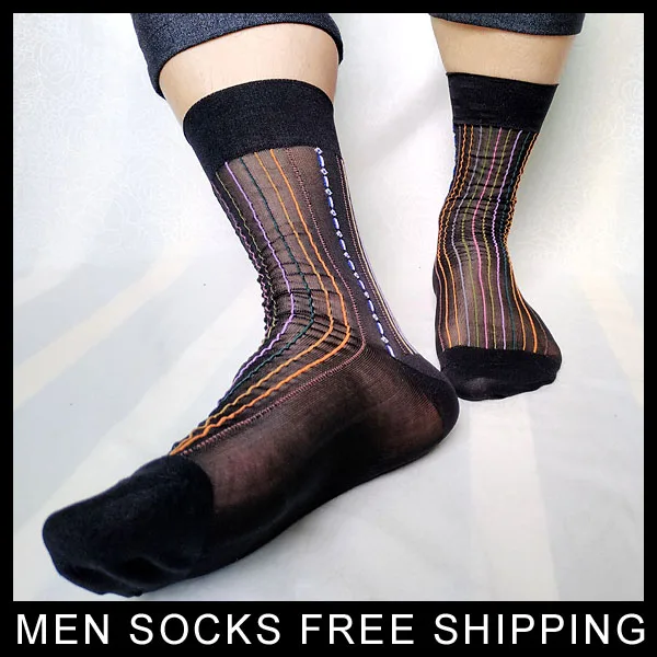 New High quality Mens Socks Striped Sexy Dress Business Male Nylon