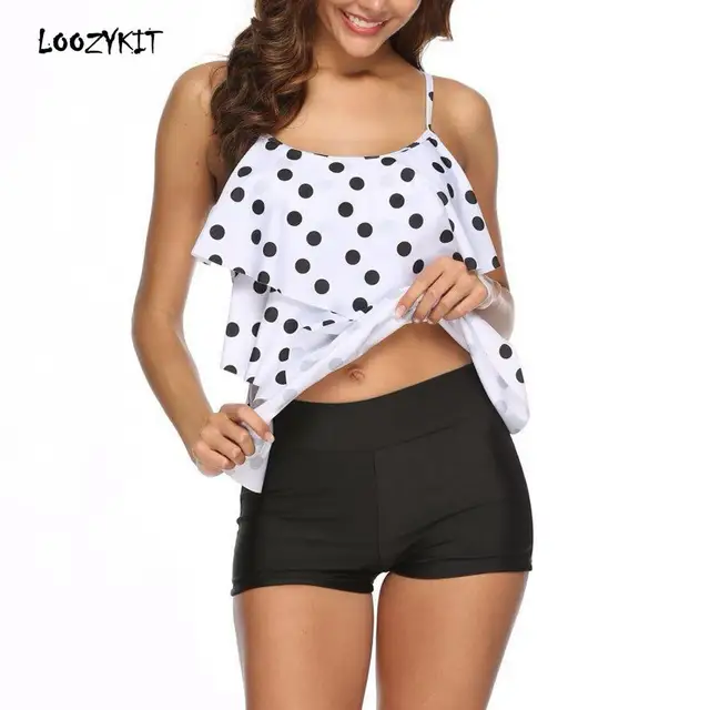 {Excellent|Wonderfull|Very Good|Very Recommended} LOOZYKIT 2019 Women Sexy Two Piece Swimsuit Flounce Polka Dot Printed Tank Top with Boyshorts Bottoms Tankini Set Bathing Suits Best Price