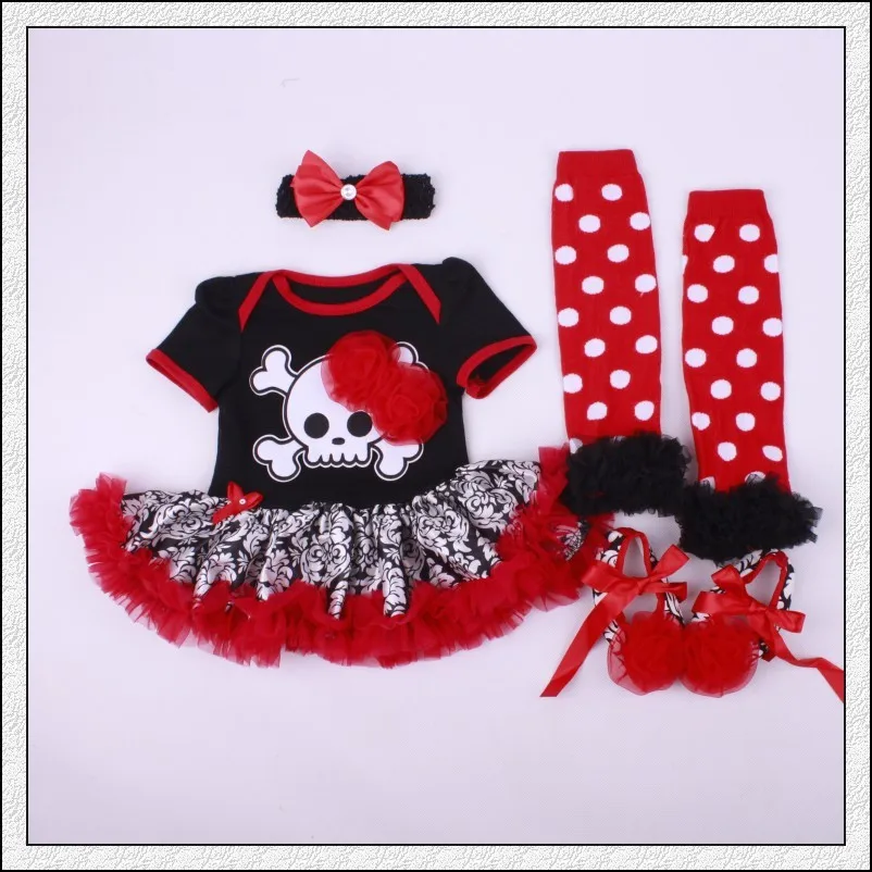Костюмы для хэллоуинская пачка, Детский комбинезон-пачка с черепом, повязка на голову, носки, комплект детской одежды из 4 предметов, костюмы для хэллоуинская пачка для девочек