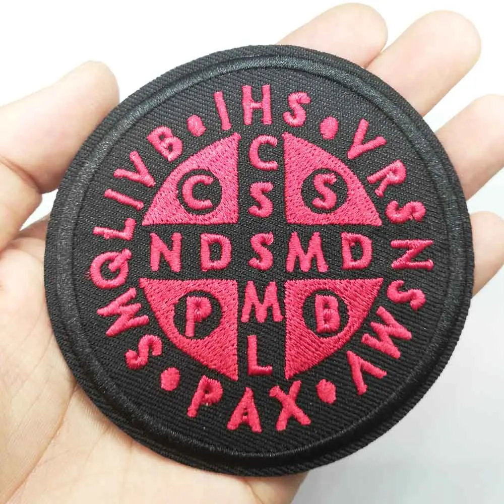 Red letters round iron on embroidered clothes patches for clothing Red letters round iron on embroidered clothes patches for clothing