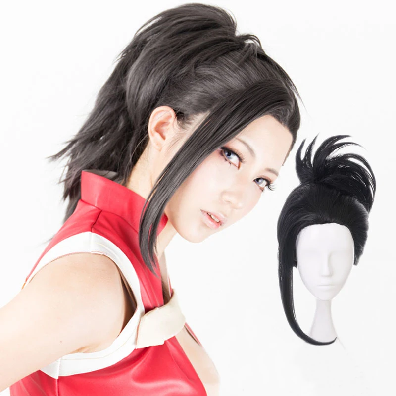 

My Hero Academia Momo Yaoyorozu Short Black Ponytail Hair Heat Resistant Cosplay Costume Wig + Track + Cap