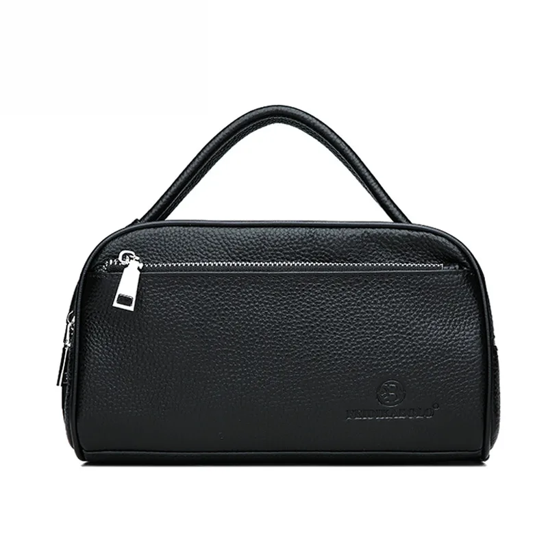 

2019 Luxury Men Genuine Leather Purse Double Zipper Cowhide Leather Wallet Men's Handy Bags Portable Male Purses Carteira