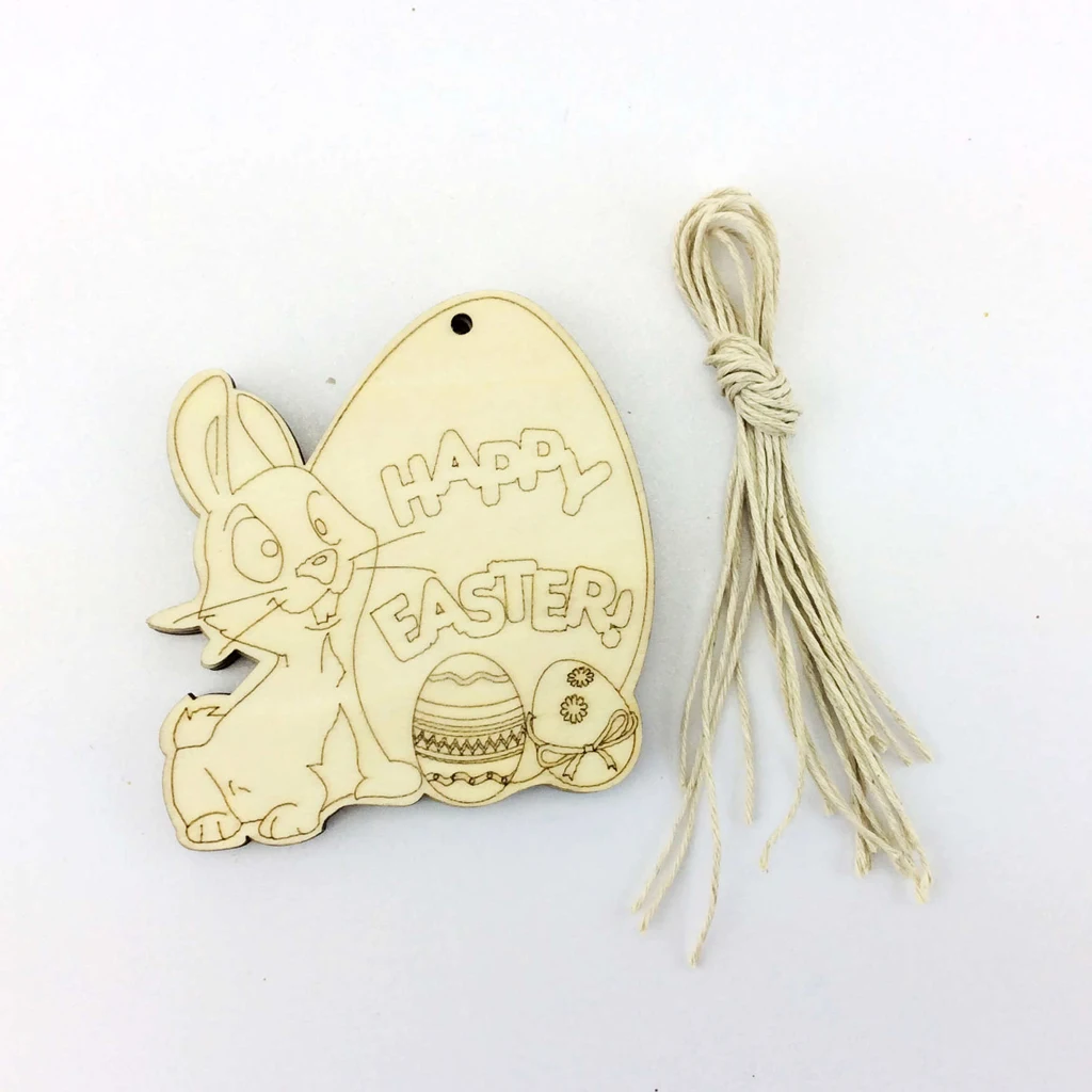New 10pcs Happy Easter Wood Shape Tag Egg Rabbit Hanging DIY Craft Embellishment Christmas Wedding Party Favor Home Decor Gift