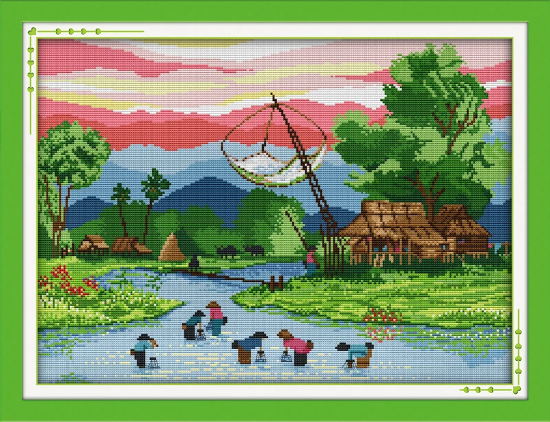 

Fishing, counted printed on fabric DMC 14CT 11CT Cross Stitch kits,embroidery needlework Sets, Home Decor