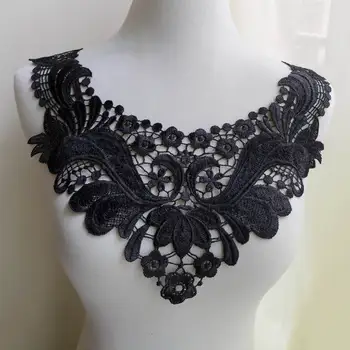 

5 Pieces Lace Collar Venice Wedding Applique Trim Lace Neckline Sewing In Black for shirt