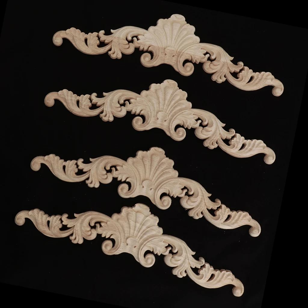 4Pcs Unpainted Wood Carved Corner Frame Applique Furniture Moulding Art Decor Handcraft Ornament Unpainted	