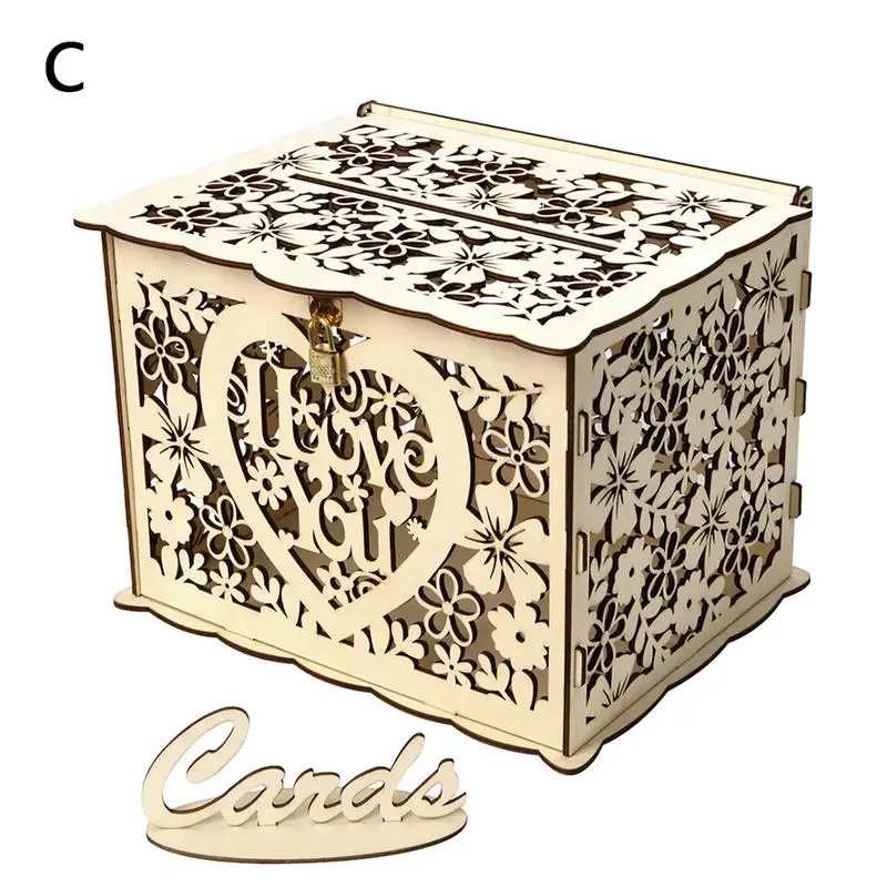 AIHOME DIY коробка для свадебных подарочных карт деревянная копилка с замком Красивые свадебные украшения для дня рождения - Цвет: C