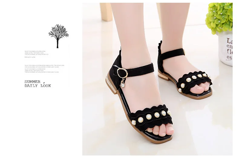 2018 Новые детские для девочек Летняя обувь на высоких каблуках детские сандалии для девочек цветы принцесса обувь из флока в Корейском