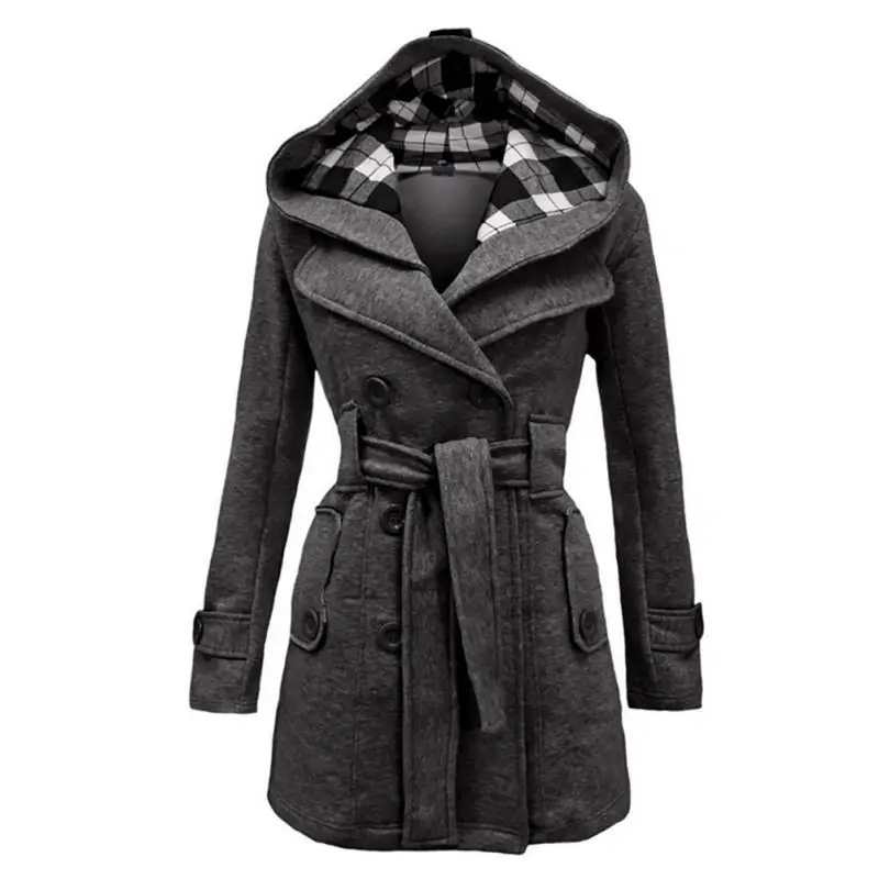 Goedkoop Winter Jas Vrouwen Wol Blends Jassen Vrouwelijke Hooded Double Breasted Lace Up Jas Warm Windjack Plus Size Doek