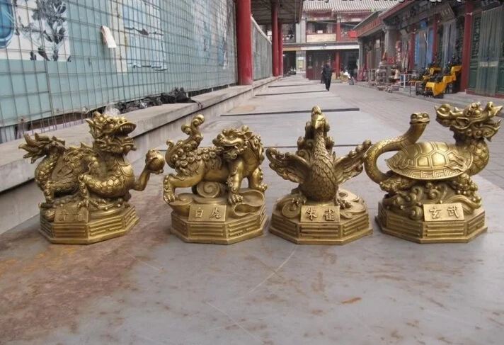 

song voge gem S0607 8" Famous Brass Feng Shui green dragon white tiger vermeil sparrow Basaltic Set