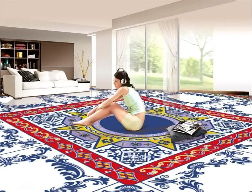 

High quality 3d design floor PVC wallpaper 3d floor tiles self-adhesive 3d floor murals Papel de parede