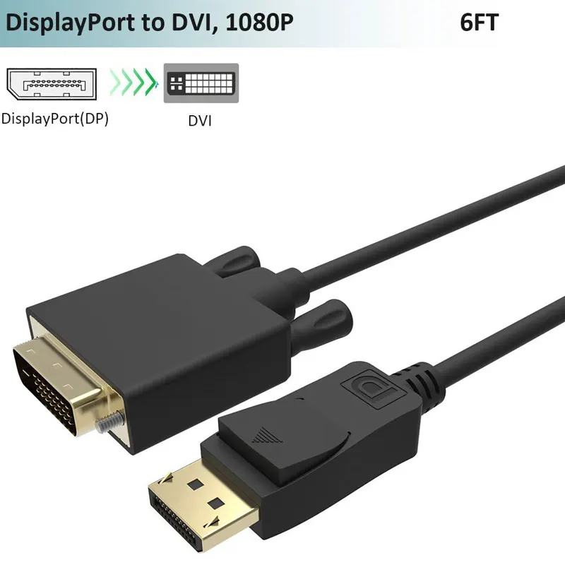 AHHROOU Дисплей Порты и разъёмы дви кабель со штыревыми соединителями на обоих концах для подключения Дисплей Порты и разъёмы DP to DVI адаптер 1080 P 3D для HDTV PC проектор N080