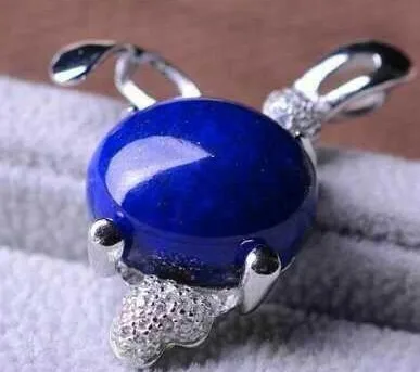 Natural blue lapis lazuli pendant S925 silver Natural Gemstone Pendant Necklace elegant Lovely rabbit women Child