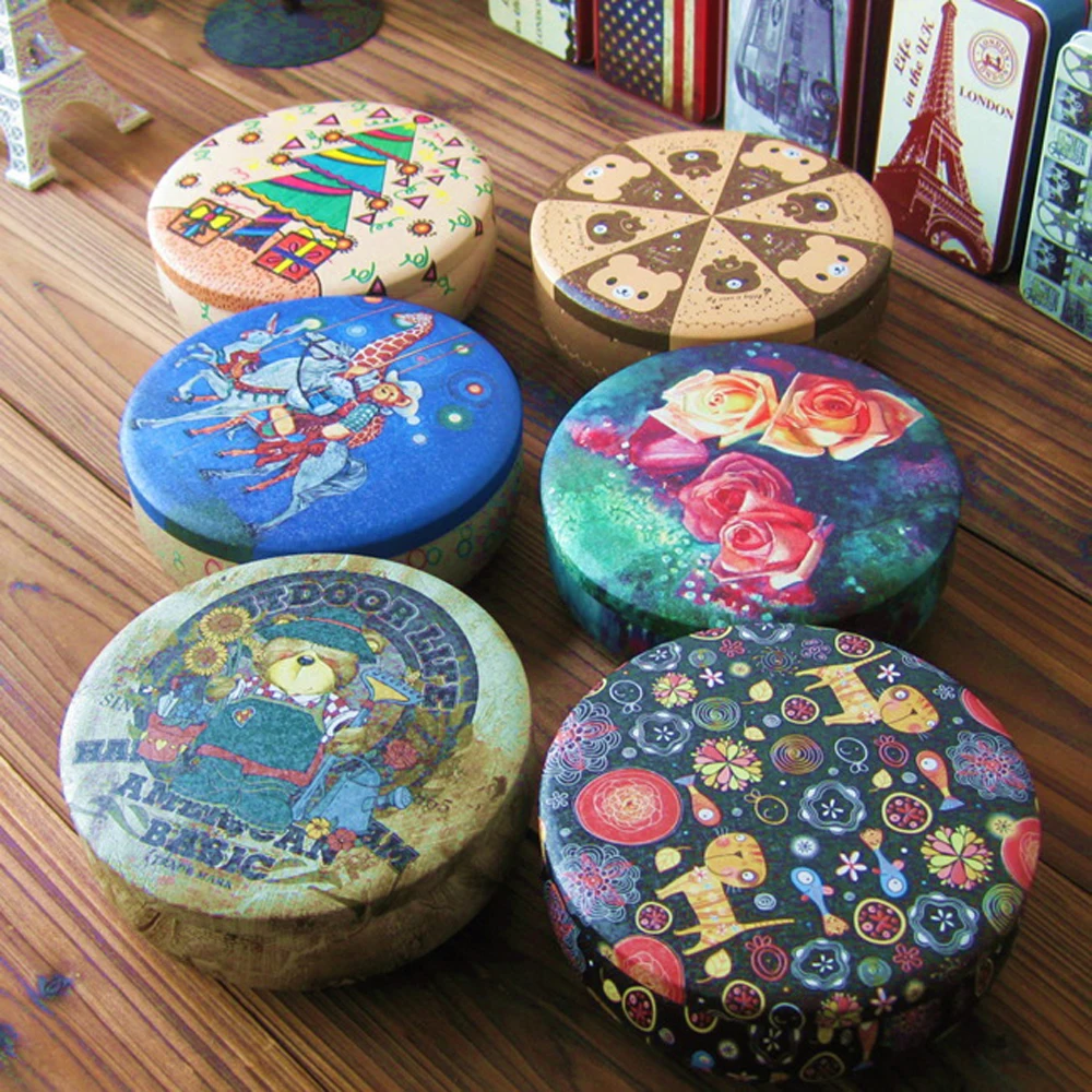 2Pcs/lot KEYAMA Cute pattern round iron metal storage Tin boxes Debris