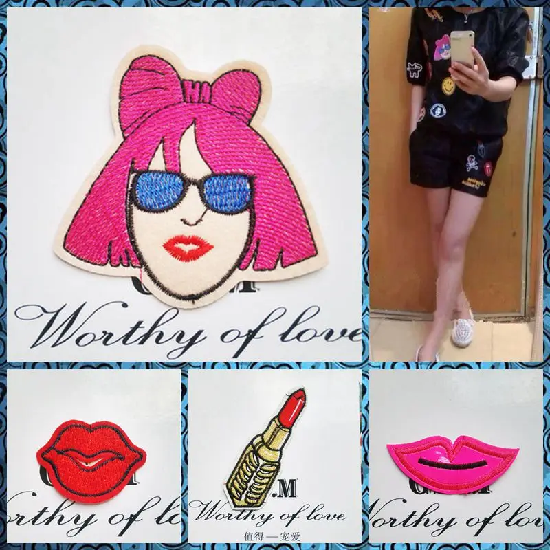 Lady Gaga Red Lips Iron On Cloth Patches 4pcs - Front