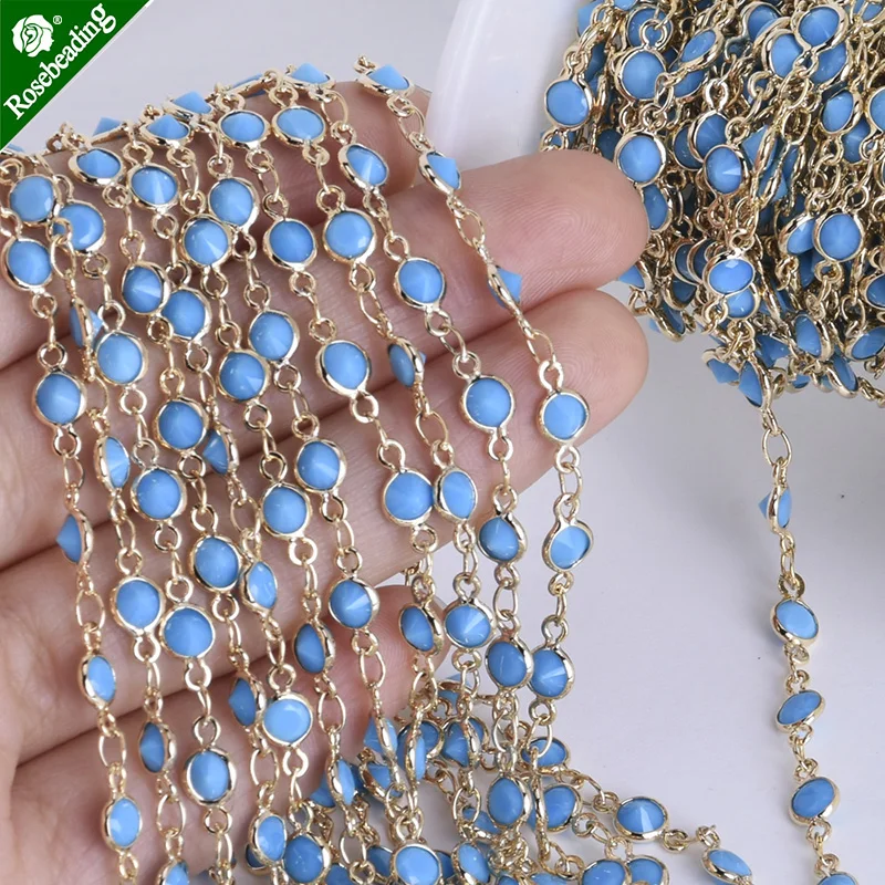 Цепочка из хрусталя и латуни с позолоченным покрытием 1 фут 4 мм|brass chain|lot lotgold plated