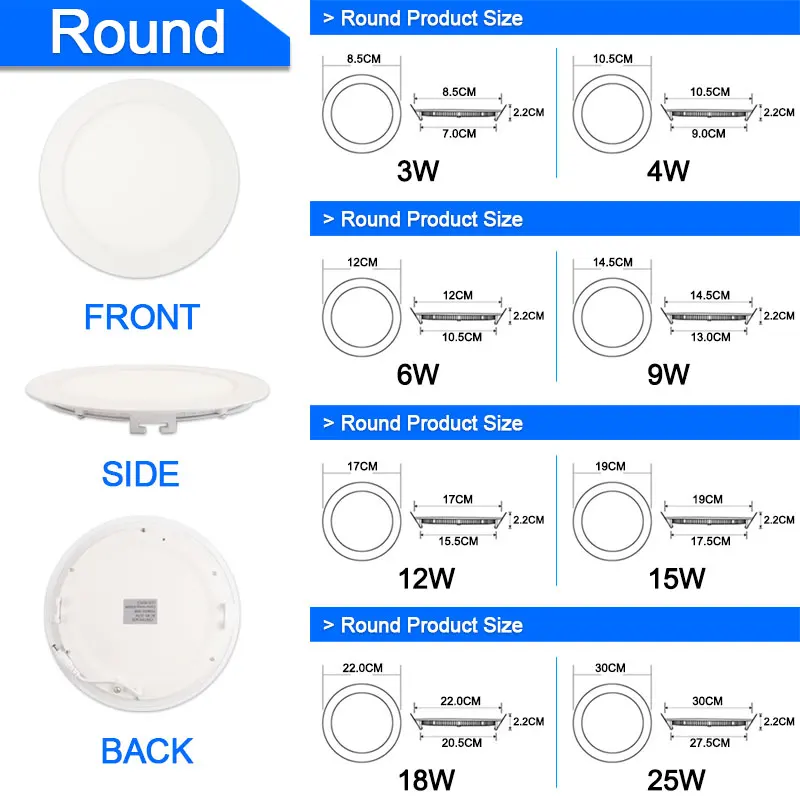 Ультра тонкий круглый светодиодный панельный светильник 3 Вт 4 Вт 6 Вт 9 Вт 12 Вт 15 Вт 18 Вт 25 Вт AC 220 В потолочный встраиваемый потолочный светодиодный светильник