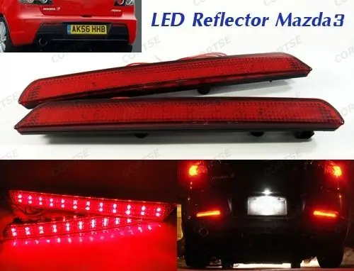 Для Мазда 3 Axela BK красный объектив задний бампер отражатель светодиодный задний тормоз Стоп-светильник для Мазда 3 2004-2009 маздаспед3 2007-2009