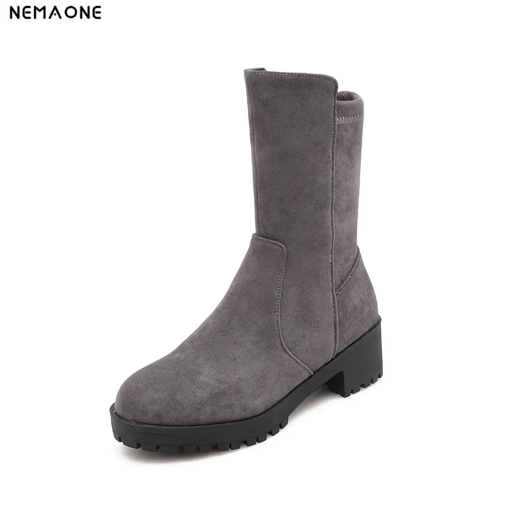 

New Women Shoes Ankle western Boots woman Elastic band Stretch Fabric thick High Heel Fashion Women Party Shoes Black Size 34-43