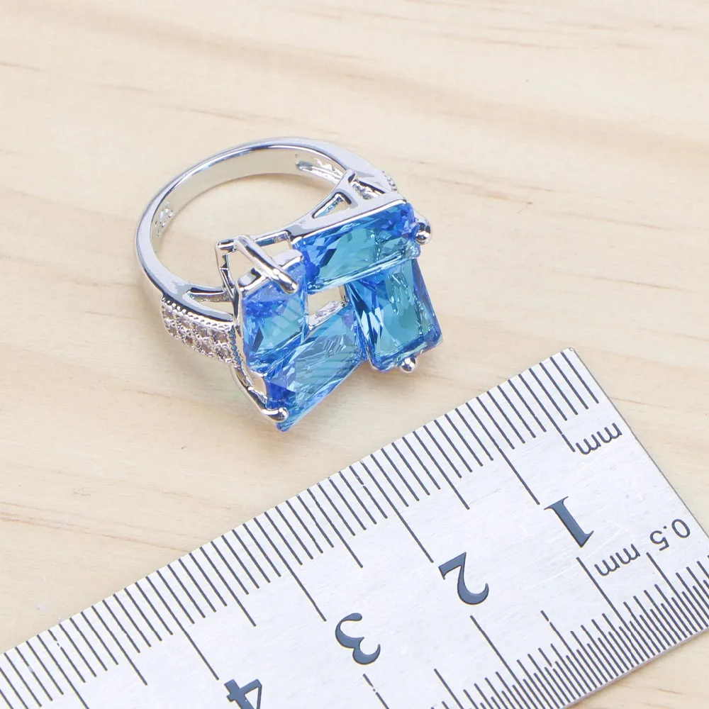 Синий циркониевый свадебный ювелирный набор ожерелье камень серьги кольцо для женщин серебро 925 Ювелирный свадебный набор подарочная коробка