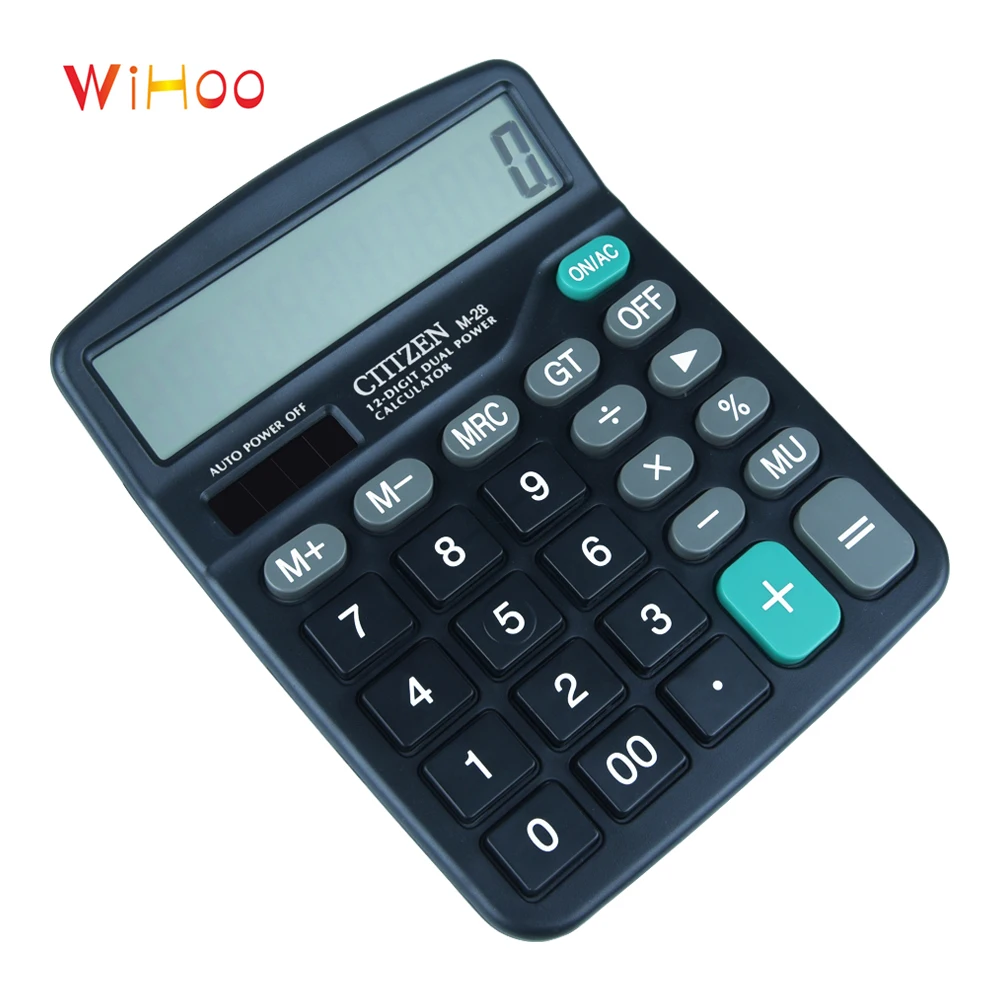 WiHoo سطح المكتب الشمسية 2in1 حاسبة 12 أرقام آلة حاسبة إلكترونية المحمولة مكتب التجاري أداة البطارية