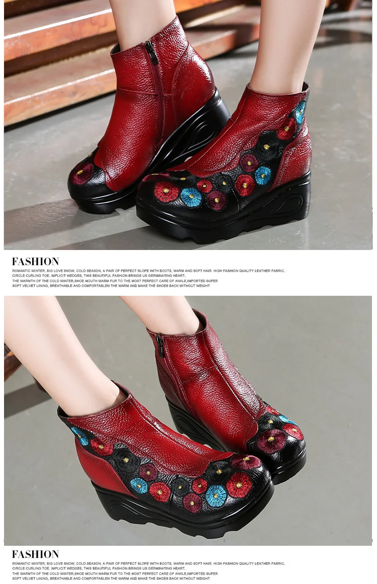 GKTINOO/модные женские ботинки ручной работы; ботильоны из натуральной кожи; винтажная женская обувь на платформе; ботинки на танкетке с круглым носком
