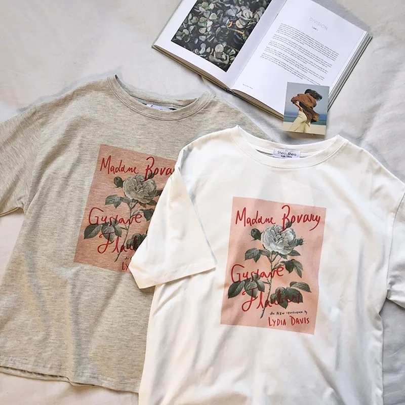 cheap Women Fashion Retro Romantic Rose Flower T Shirt Women Short Sleeve Customized Tops Famale Novelty Tee Korean College Students!