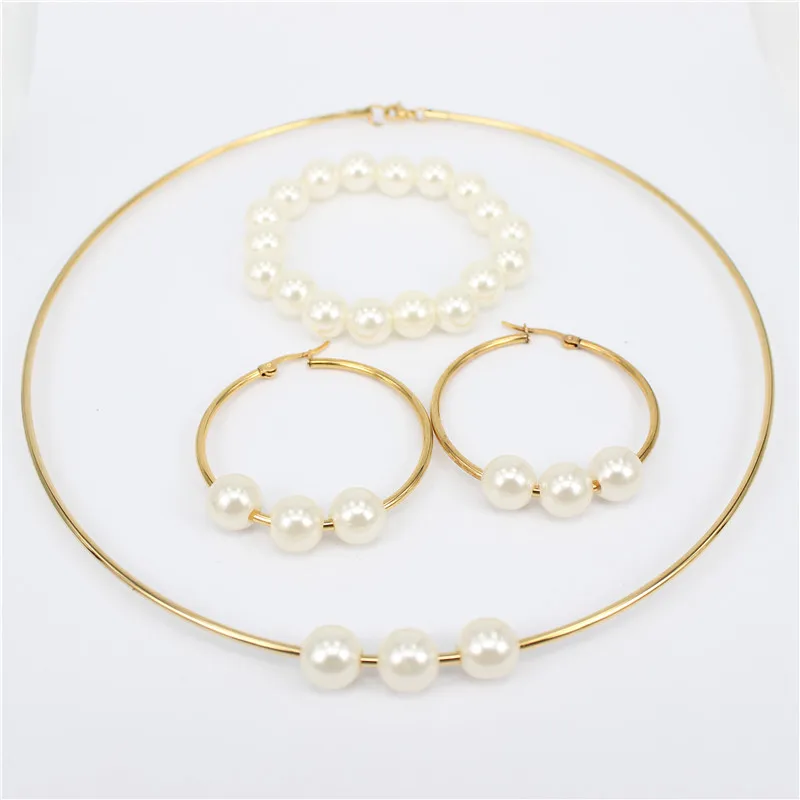 earring size 70mm Набор из трех предметов, гладкие серьги-ошейники, размер 30 мм-70 мм, диаметр из нержавеющей стали(браслет, серьги, ошейник) для женщин - Окраска металла: earring size 70mm