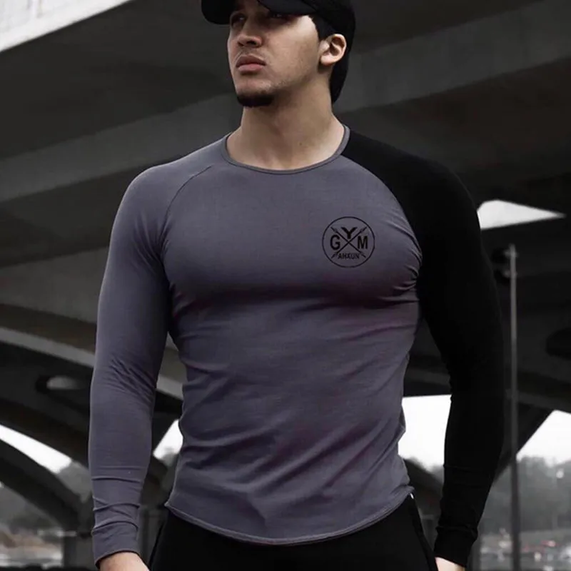 

2019 Summer gyms T-shirt Men long sleeve Sports T-shirt Running shirt Men's printing Exercise fitness Bodybuilding T-shirt men