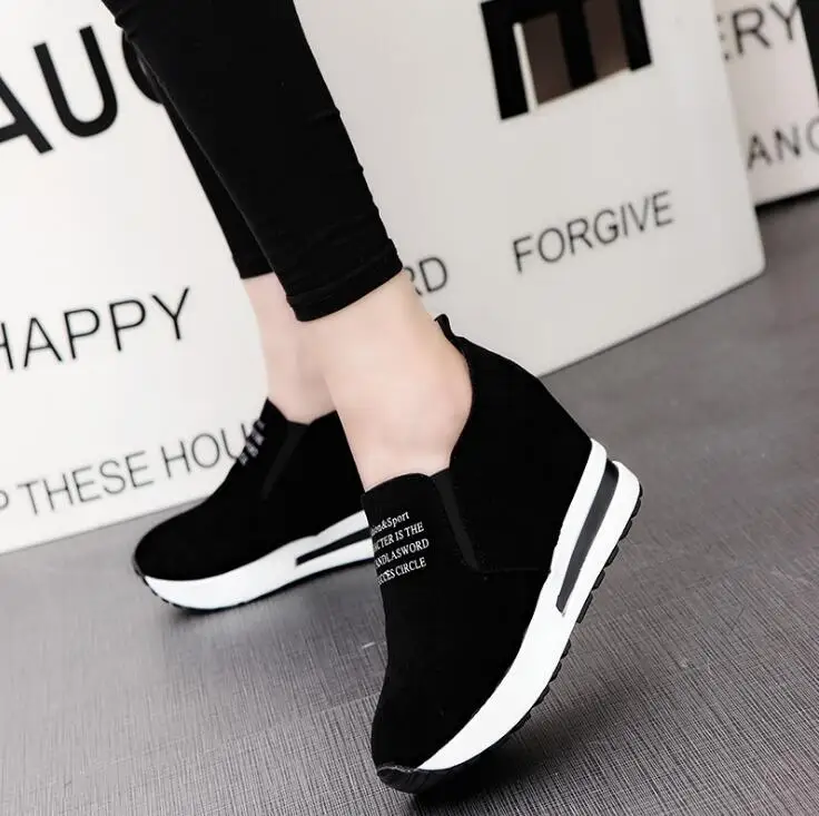 Online XDA 2019 Flock New High Heel Lady Casual black Red Women Sneakers Leisure Platform Shoes Breathable Height Increasing Shoes