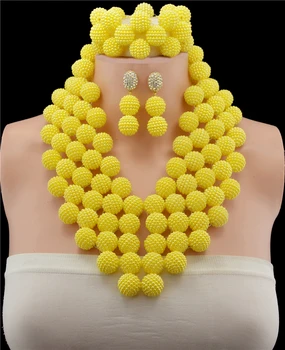 

Yellow Collar Shape Nigerian Wedding African Ball Beads Jewelry Set African Costume Jewelry Sets Necklace Sets Free Shipping
