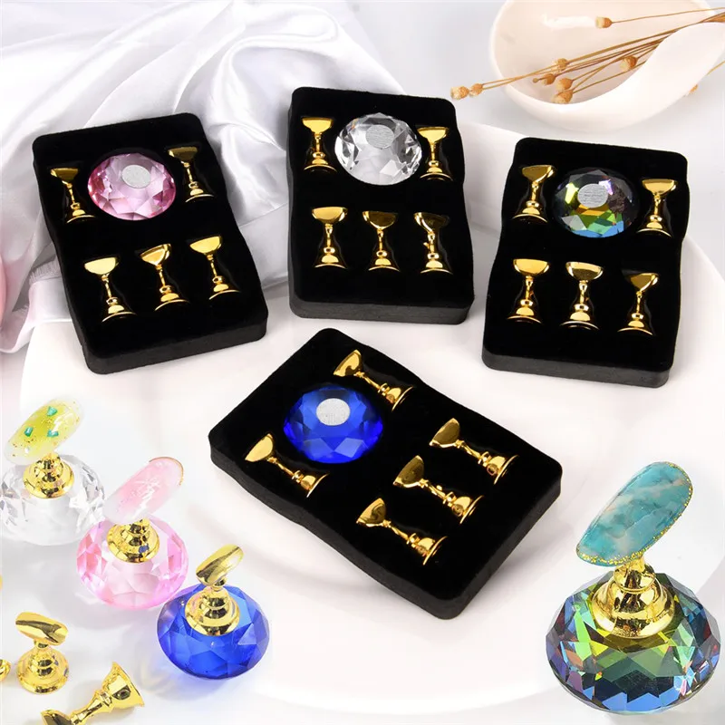 

1 Set Nail Art Polish Holder Showing Shelf Magnetic Training Nail Display Oval Crystal Practice Stand DIY Manicure Tool