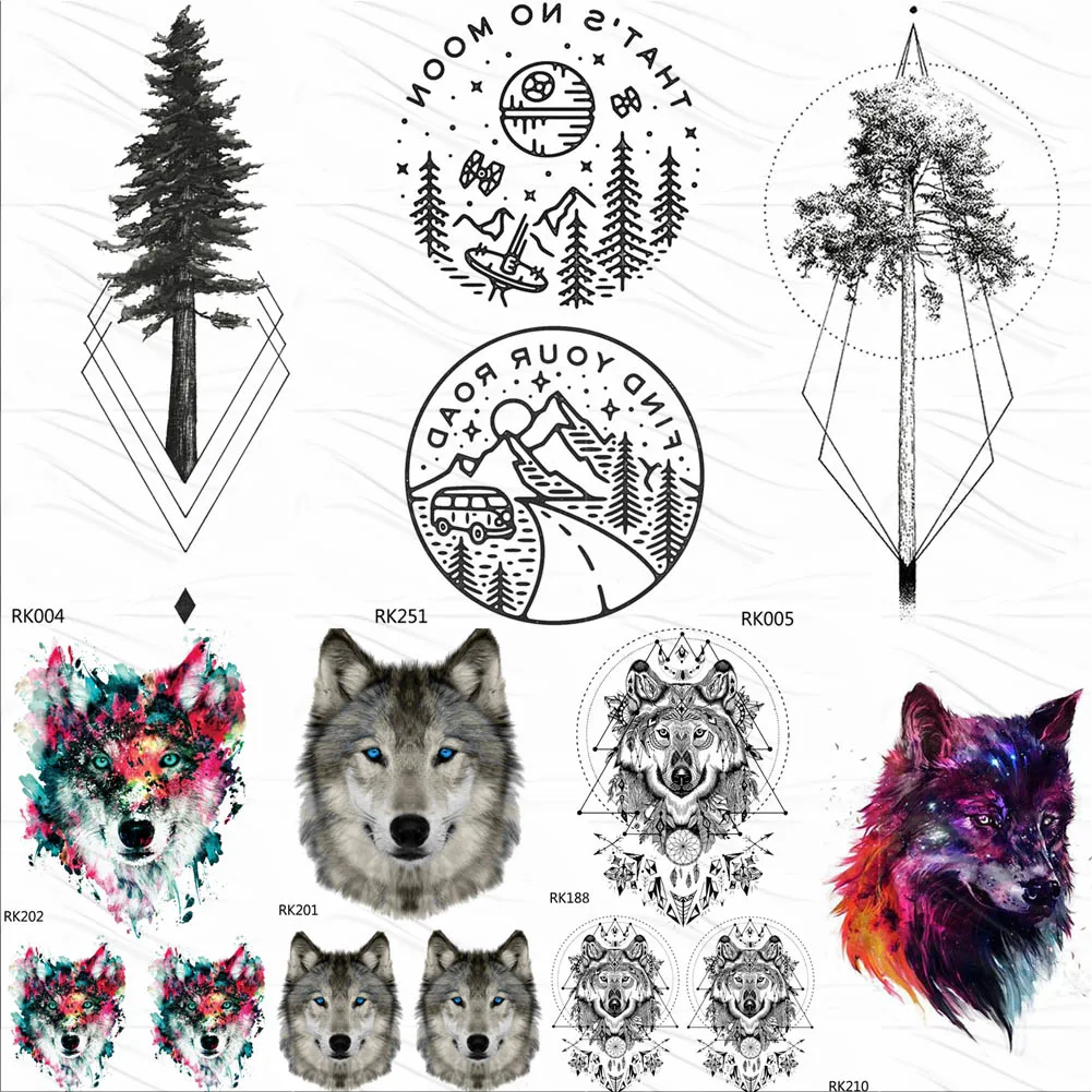 

OMMGO Geometric Mountain Temporary Tattoos Sticker Diamond Pine Tree Custom Tattoo Round Body Art Fake Tatoos Planets Cartoon