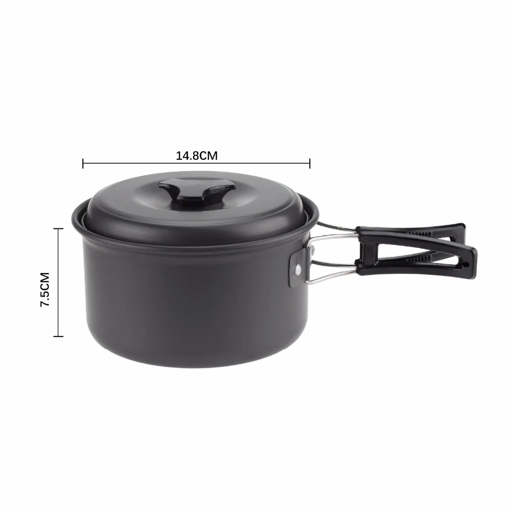 De aluminio al aire libre Camping vajilla juegos olla Pan Picnic herramientas de utensilios de cocina 1-2 personas portátil intestinal cuchara equipo de senderismo