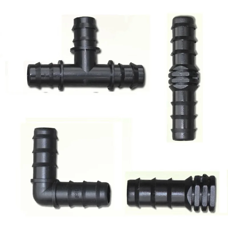 

5pcs 16mm PE Water Pipe Connectors Tee Joint End Cap Straight Coupling Elbow Garden Supplies Irrigation System Parts